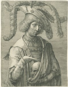 Jonge man met schedel door Lucas van Leyden