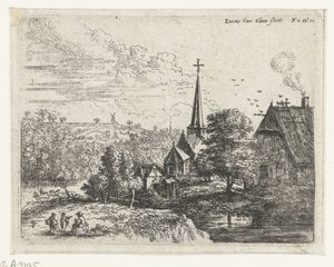 Dorp gelegen aan een rivier door Lucas van Uden