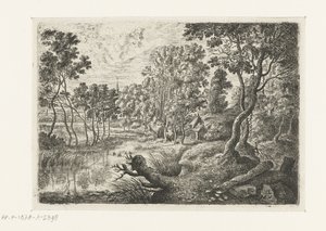 Landschap met een beek door Lucas van Uden