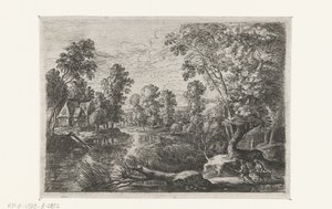 Landschap met een beek en een jager