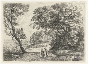 Landschap met een man en vrouw in gesprek Zes landschappen (serietitel)