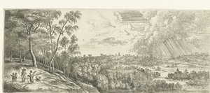 Landschap met een regenbui door Lucas van Uden