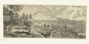 Landschap met mannen die stokken dragen Brede landschappen (serie) door Lucas van Uden