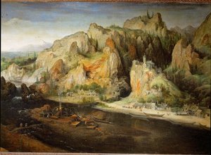 Berglandschap met hoogoven (olieverf op doek)