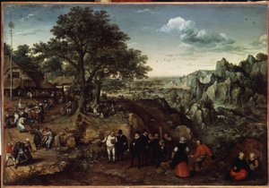 Landschap met een dorpsfeest door Lucas van Valckenborch