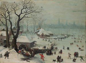 Winterlandschap met sneeuwval bij Antwerpen