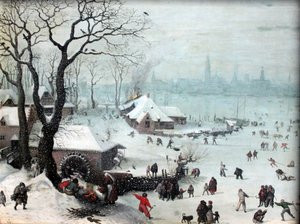 Winterlandschap bij Antwerpen met sneeuwval