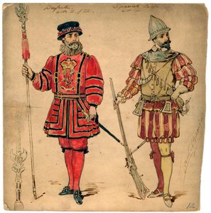 Beefeater en Spaanse soldaat, 19e eeuw