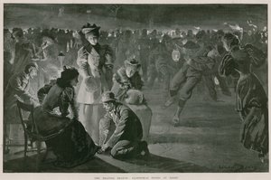 Het schaatsseizoen: Hampstead Ponds bij nacht (litho)