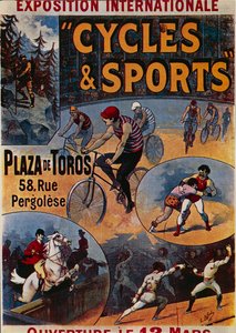 Exposition Internationale Cycles et Sports, advertentie voor internationale tentoonstelling gewijd aan sport, illustratie door Lucien Lefevre, poster
