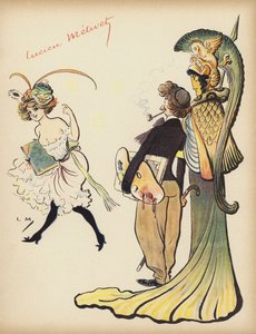 Meisje wenkt een kunstenaar om haar te volgen door Lucien Metivet