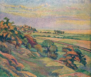 Rye vanaf Cadborough, Zonsondergang, 1913 door Lucien Pissaro