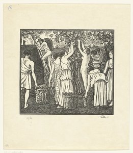 De wijnoogst door Lucien Pissarro