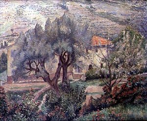 Orovida landschap, de kersenboom door Lucien Pissarro
