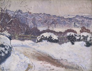 De Dorking Road, Coldharbour, in de sneeuw door Lucien Pissarro