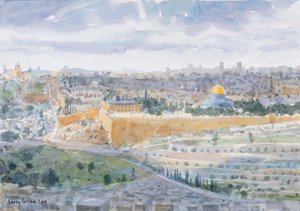 Jeruzalem vanaf de Olijfberg door Lucy Willis