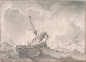 L. Backhuysen, Schepen op een stormachtige zee