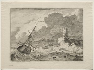 Storm op zee door Ludolf Backhuysen