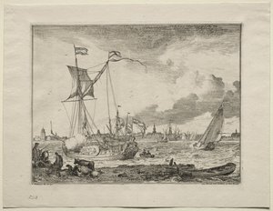 Gezicht op Amsterdam met schepen op de voorgrond, 1701 door Ludolf Backhuysen
