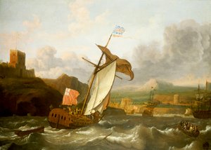 Een Engelse jacht zeilt naar Plymouth, laat 17e eeuw