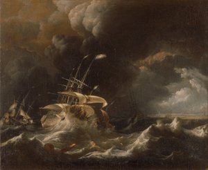 Nederlandse Koopvaardijschepen in een Storm door Ludolf Bakhuizen