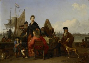 De families Bakhuysen en de Hooghe dineren bij de Mosselsteiger aan het IJ, Amsterdam