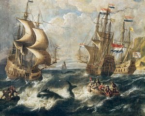 De walvisvangst (detail) door Ludolf I Backhuysen