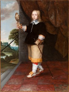 Portret van een jonge jongen met een torenvalk door Ludolf de Jongh