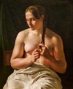 Een vrouw die haar haar plooit door Ludvig August Smith