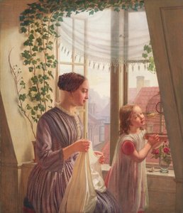 Interieur met moeder en dochter bij een raam, 1853