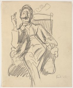 De kunsthistoricus Carl V. Petersen, zittend, met sigaar