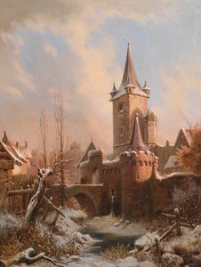 Carl Ludwig Ferdinand Messmann Kasteellandschap in de winter door Ludvig Messmann