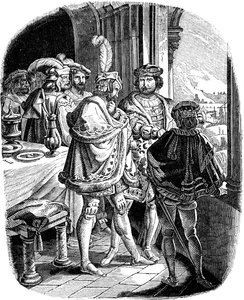 Frederik I maaltijd in kasteel Heidelberg 1462 Illustratie uit de Geschichte des deutschen Volkes door E. Duller, 1840 door Ludwig Adrian Richter