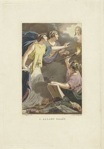 Allegorische voorstelling met Tekenkunst, Schrijfkunst en Schilderkunst door Ludwig Gottlieb Portman