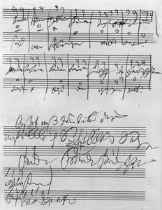 Handgeschreven muziekpartituur (inkt op papier) door Ludwig van Beethoven