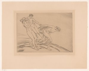 Twee vrouwen ontvoeren een man door Ludwig von Hofmann (signed by artist)