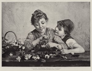 Italiaanse Kinderen die Bloemen Schikken door Luigi Bechi
