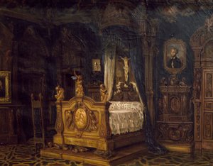 Interieur van de slaapkamer van edelman Gian Giacomo Poldi Pezzoli, ca. 1860 door Luigi Bisi
