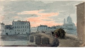 Zicht op de Carraia-brug, Florence (aquarel)