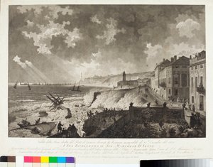 Uitzicht op de haven van Genua tijdens de storm van 25/12/1821