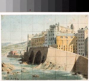 Uitzicht op de muren aan zee in Genua