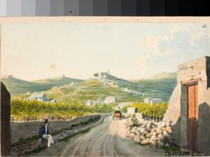 Uitzicht over het heiligdom Nostra Signora del Monte, Genua (ca. 1825) door Luigi Garibbo