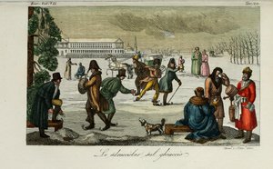 Schaatsbaan. Illustratie uit Il costume antico e moderno o storia del governo door Giulio Ferrario, 1831