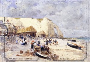 Het strand van Etretat door Luigi Loir