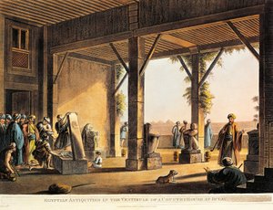 Egyptische oudheden in de tuin van een huis in Boulaq uit Views in Egypt door Luigi Mayer