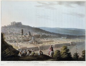Uitzicht op Jeruzalem vanaf de Olijfberg - gravure door Luigi Mayer