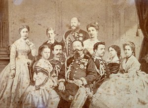 Het schilderij toont verschillende leden van de koninklijke familie van Savoye. In het midden, zittend, Victor Emmanuel II, Umberto I en Amedeo in vol ornaat; de dochters van de soeverein en Elisabetta van Saksen in elegante kleding.