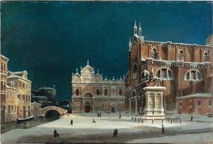 Een nachtelijk uitzicht op Campo dei Santi Giovanni e Paolo, 1850 door Luigi Querena