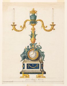 Ontwerp voor een kandelaar met een klok door Luigi Righetti