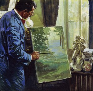 Geïnspireerd door de impressionisten werd Gauguin amateurschilder (kleurenlitho)